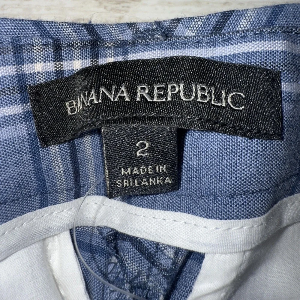 Banana Republic Pants Womens 2 Blue Plaid Linen Blend Twill Cropped Dress